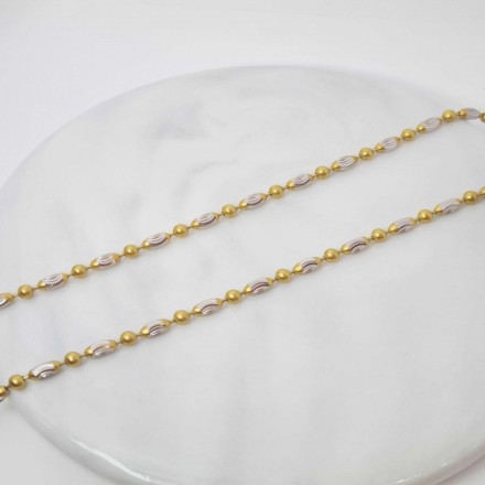 สร้อยคอพร้อมจี้ 1บาท.ไข่ปลาสลับเม็ดกลมห้อยจี้หัวใจฉลุ (งาน 2 สี)