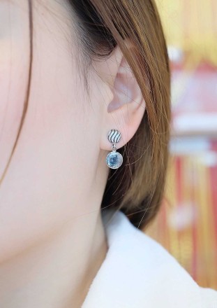 ต่างหูคริสตัลกลมพลอยอะความารีน