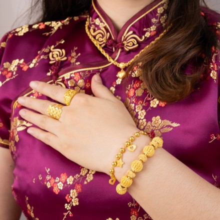 สร้อยข้อมือ 2 สลึง เม็ดมะยมห้อยตุ้งติ้งหัวใจดาว