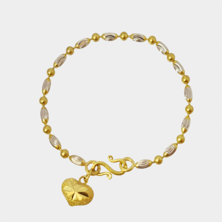 สร้อยข้อมือ 2 สลึง ลายไข่ปลา2สีจี้หัวใจ