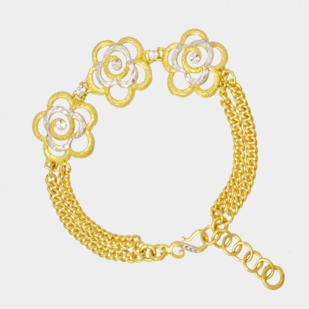 สร้อยข้อมือ 2 สลึง โซ่2สายคั่นดอกไม้2สี